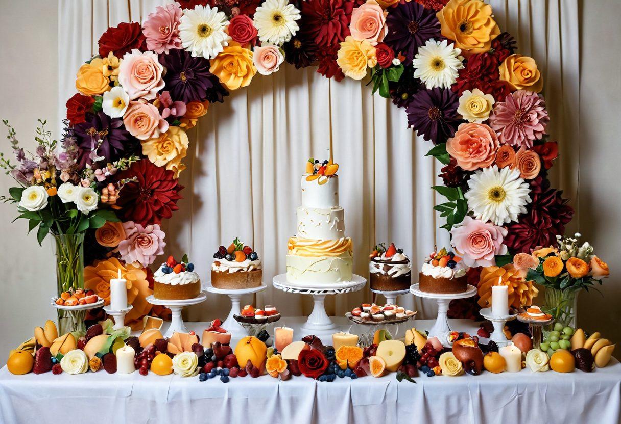 A beautifully arranged dessert table showcasing ten exquisite creamy desserts, each uniquely garnished with fresh fruits, edible flowers, and swirls of whipped cream, all set against a softly lit romantic backdrop with flickering candles. The scene exudes warmth and intimacy, perfect for evoking affection. The color palette should feature soft pastel shades and rich tones for a dreamy effect. super-realistic. vibrant colors. romantic ambiance.
